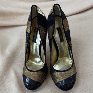 Dolce & Gabbana Black and Gold Sequin Heels, Size 6